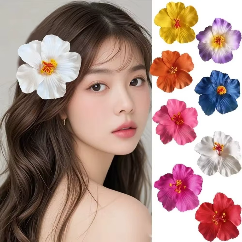 Pinces à cheveux Hawaïennes Fleur d'œuf, Coiffe Bohème Fleur Hibiscus, Épingles à Cheveux Décoratives Romantiques pour Femmes et Filles