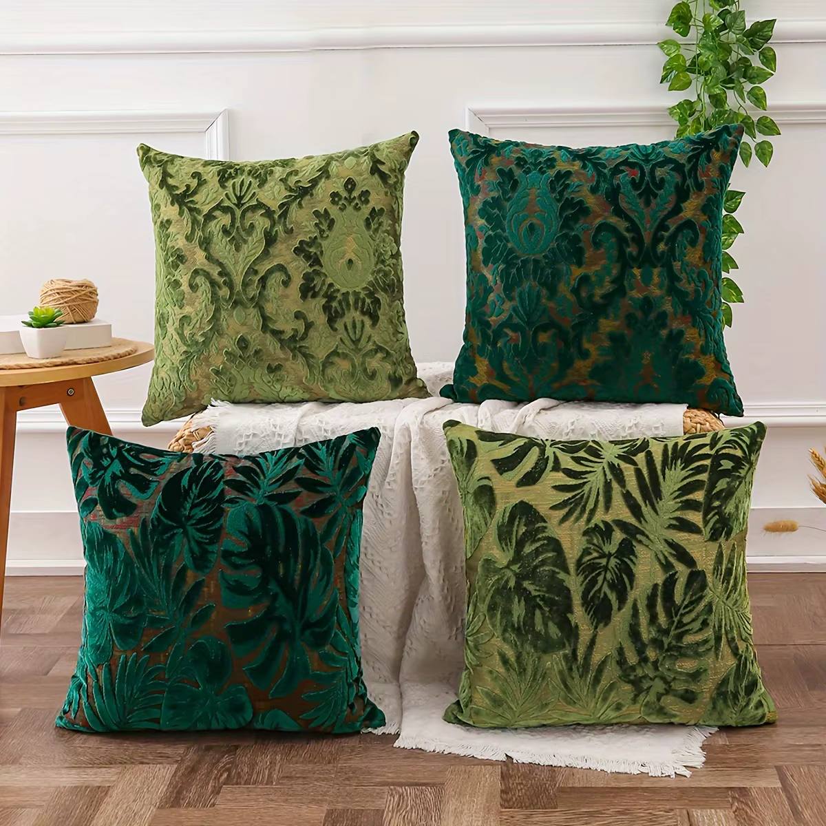 1 pièces Chenille feuille verte Jacaquard plantes tropicales housse de coussin jeter taies d'oreiller pour la décoration de la maison (sans insérer)
