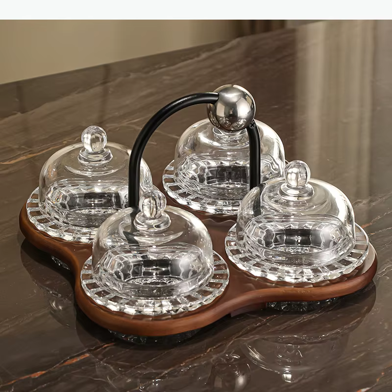 Assiette à dessert en verre avec couvercle, assiettes à fruits compartimentées, plateau à collations, bol à collations, plateau de rafraîchissement, plat à gâteau, plat à dim sum, assiettes à pâtisser