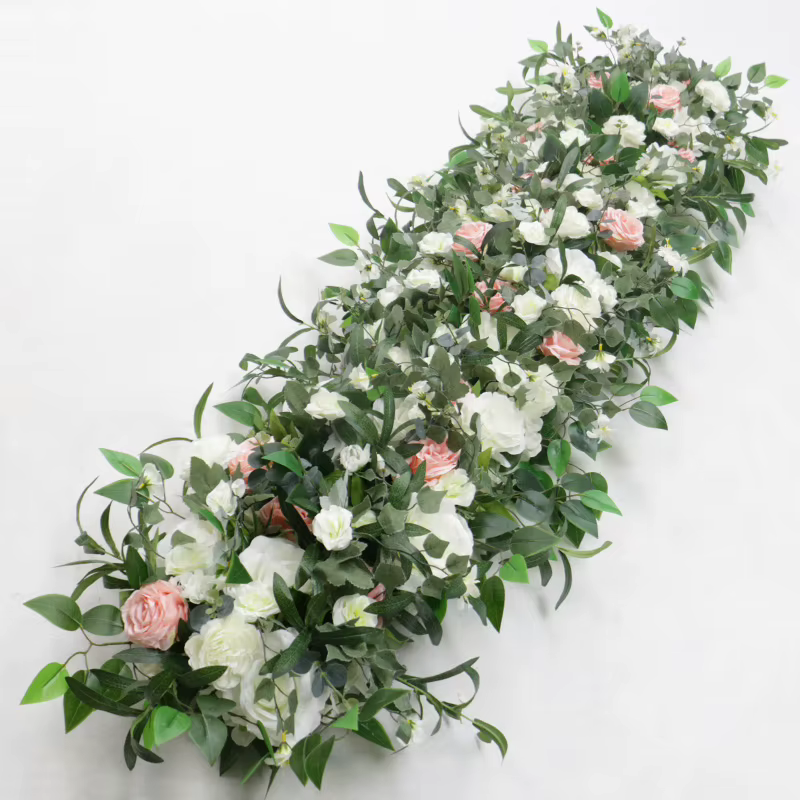 Guirlande de fleurs artificielles feuilles d'olivier et roses
