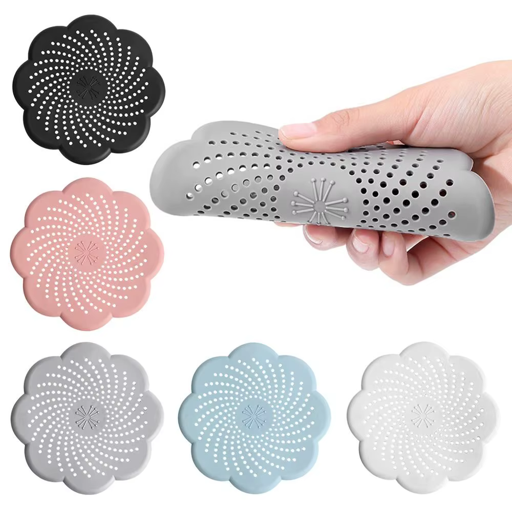 Couvercle de drain de sol en silicone en forme de fleur, crépine d'évier en maille, anti-blocage des cheveux, attrape-déchets, accessoire de cuisine