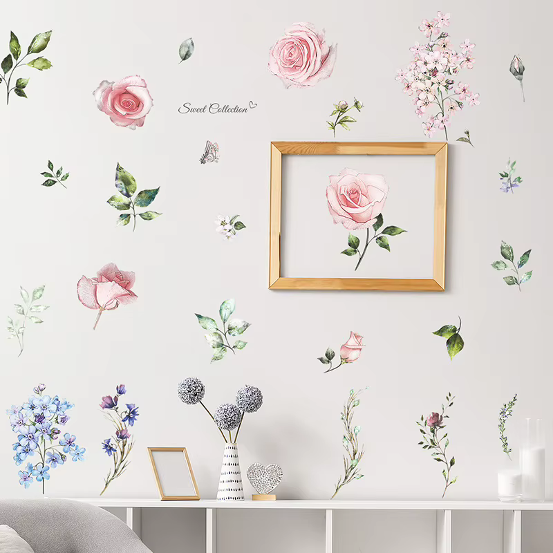 Autocollants muraux en forme de feuilles de fleurs fraîches
