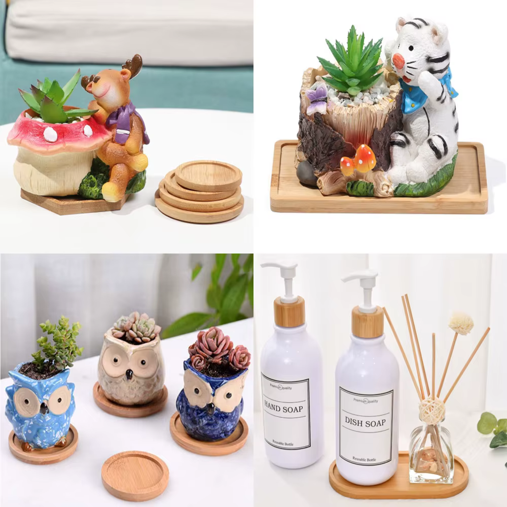 Plateau Pots de fleurs en bois de bambou