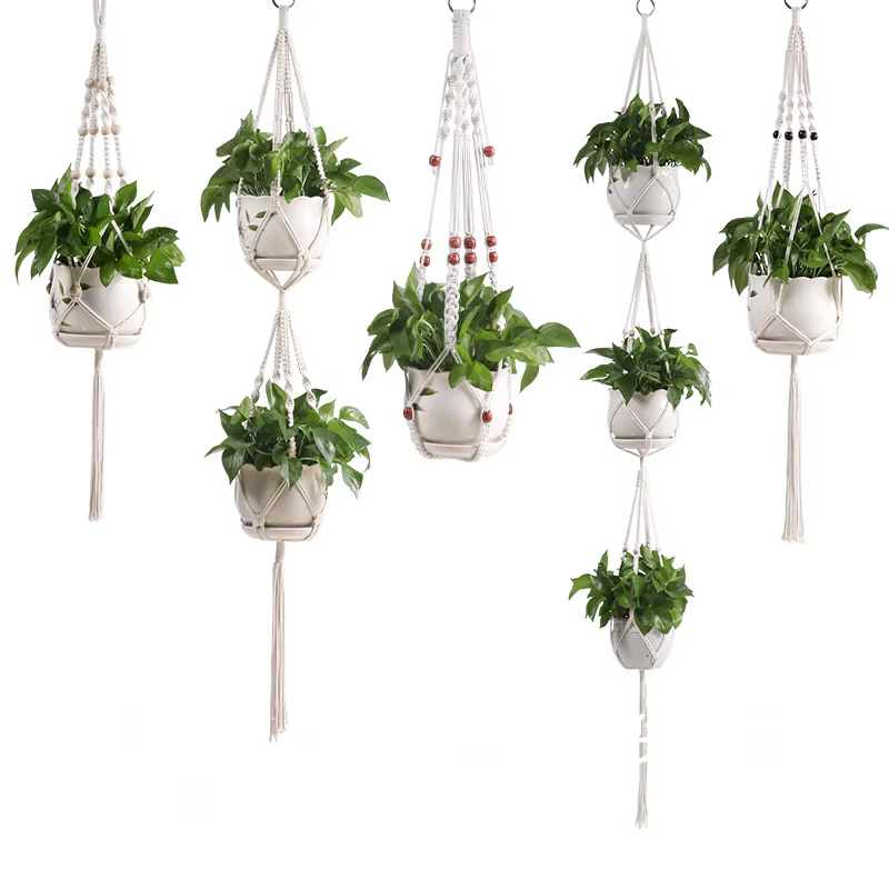 Panier suspendu pour plantes en macramé fait à la main