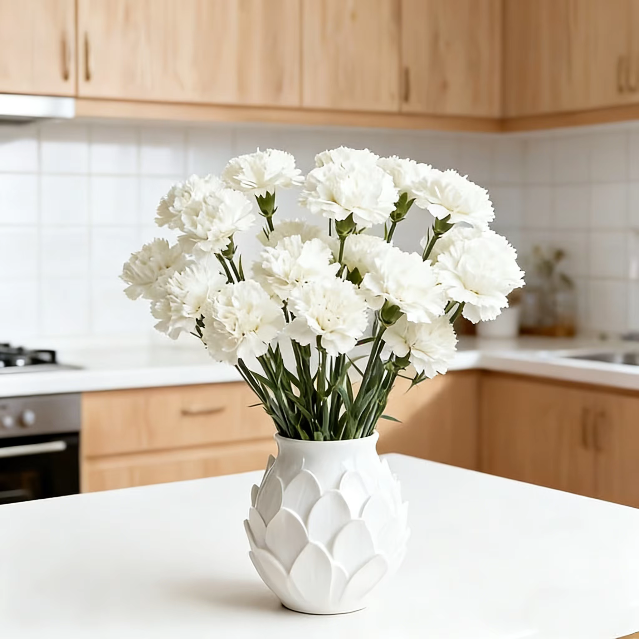 Bouquet de fleurs artificielles d'œillets blancs