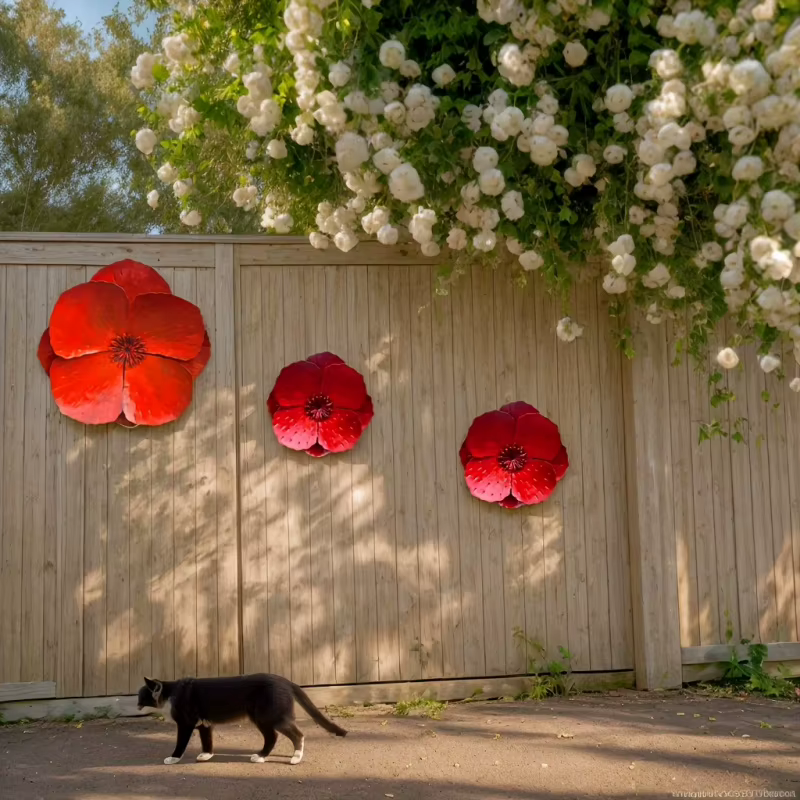 Ensemble de 2 fleurs de pavot géantes en métal rouge