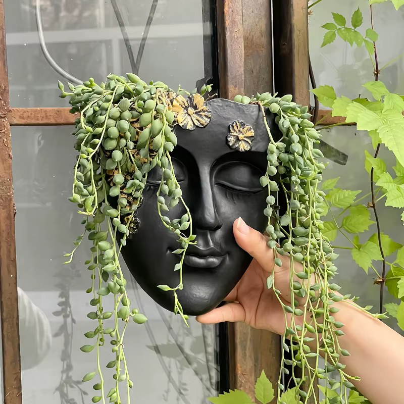 Pot de fleurs mural créatif en forme de visage