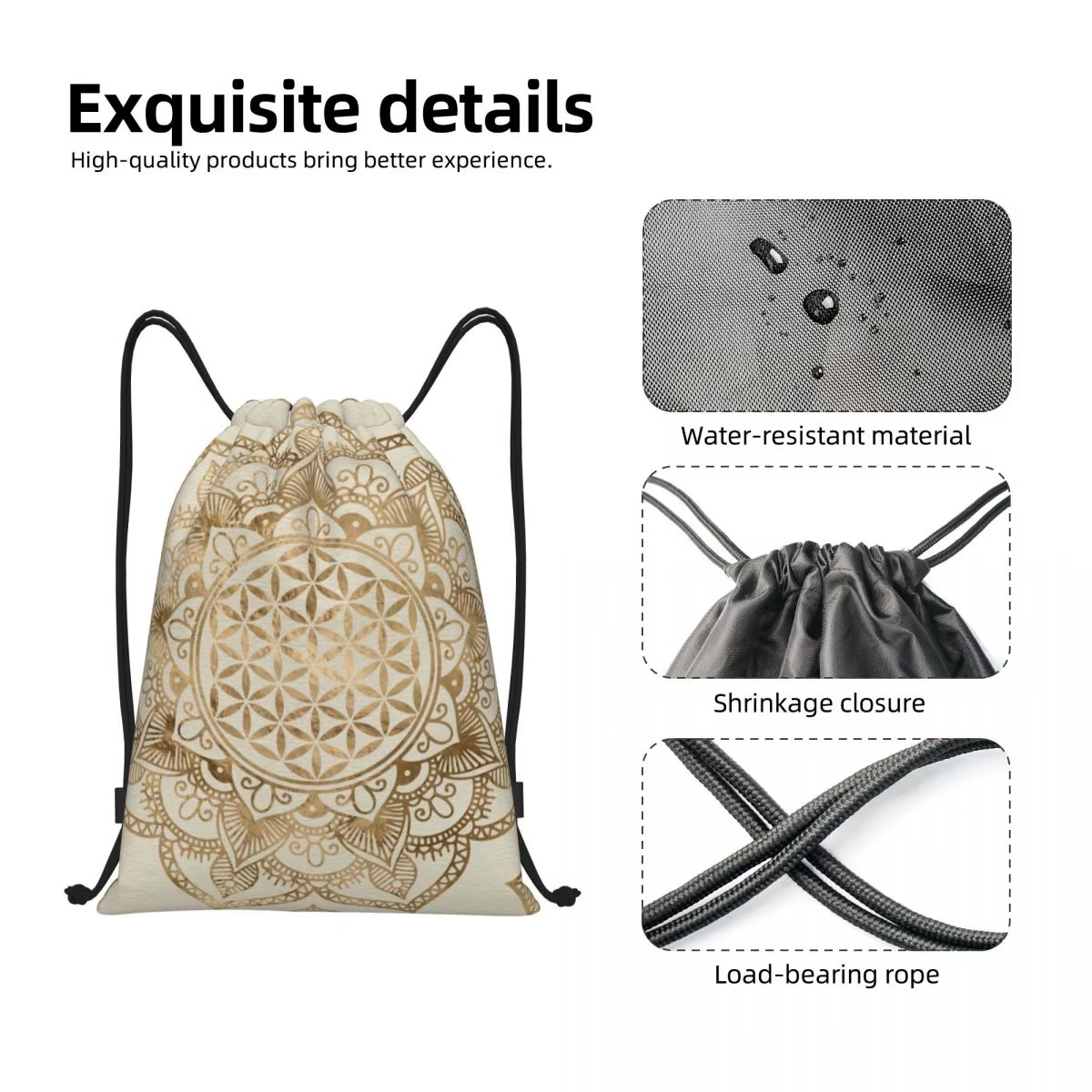 Sac à dos de rangement personnalisé Mandala Flower of Life pour hommes et femmes, sacs Wstring de proximité, léger, géométrie sacrée, sport, salle de sport