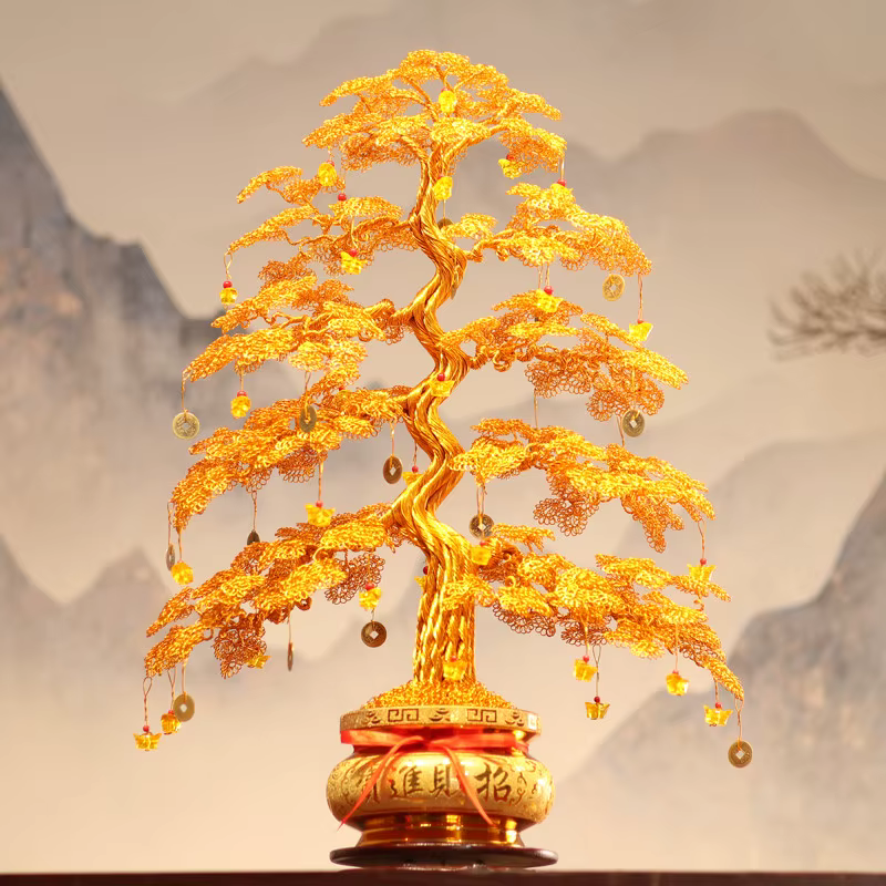 Arbre à argent tressé artisanal Feng Shui