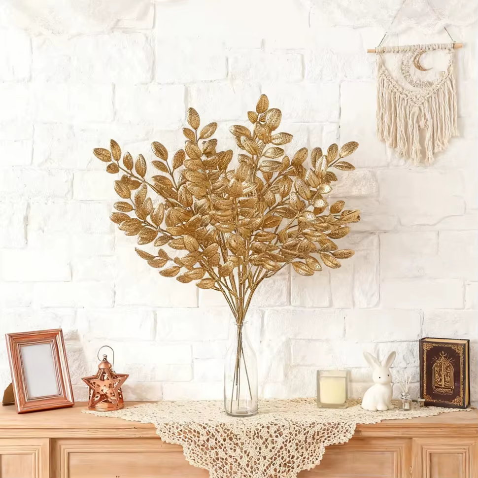Plante artificielle feuilles dorées nouvel an saint valentin maison chambre Decora extérieur mariage jardin Vase guirlande couronne bricolage Prip boîte-cadeau
