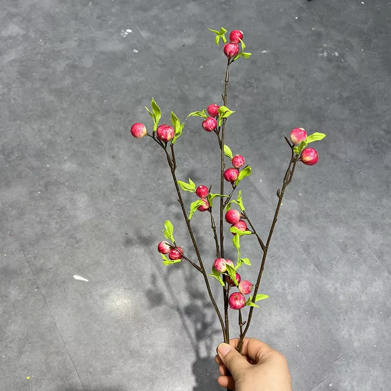 Plante verte en caoutchouc souple pour la décoration de la maison, simulation de petite pomme, branche de baie, floral, richesse artificielle, balcon