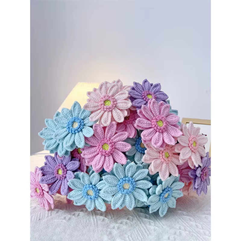 Fleur de gerbera en fil tricoté fait main