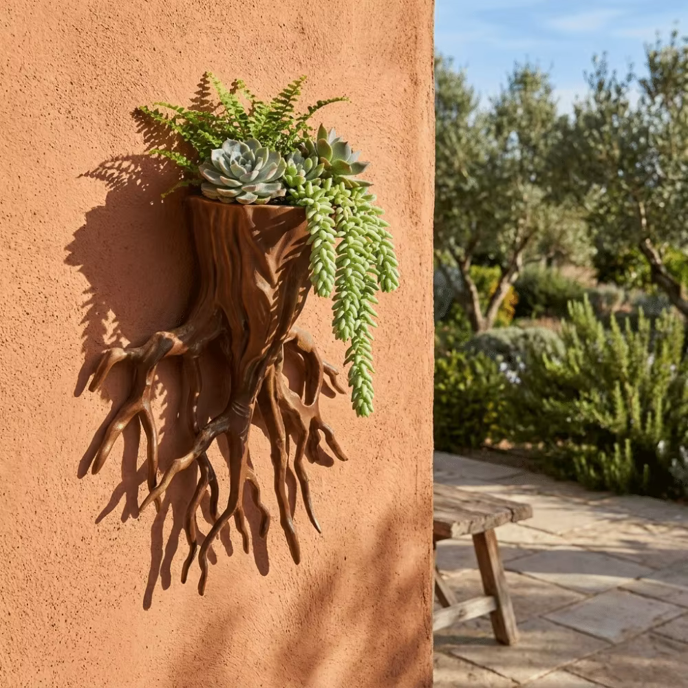 Pot de fleurs mural en forme de racine d'arbre