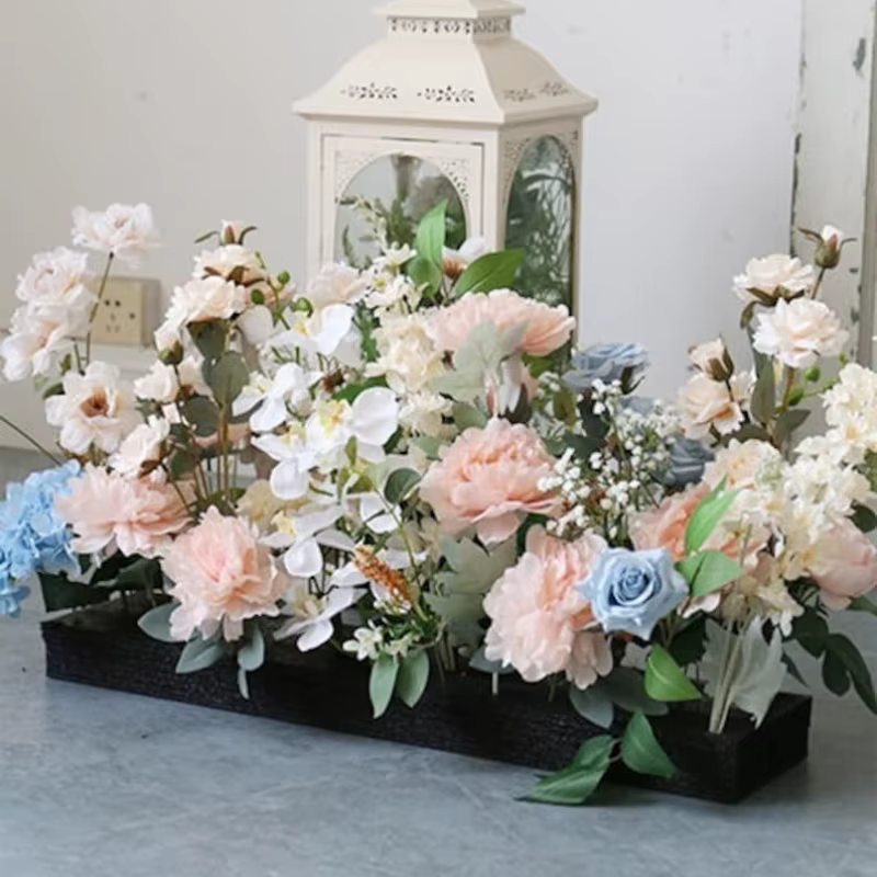 Blush blanc bleu clair fleurs artificielles décoration de mariage Pastel rose coin Swag arc fleur Arrangenmet Table pièce maîtresse