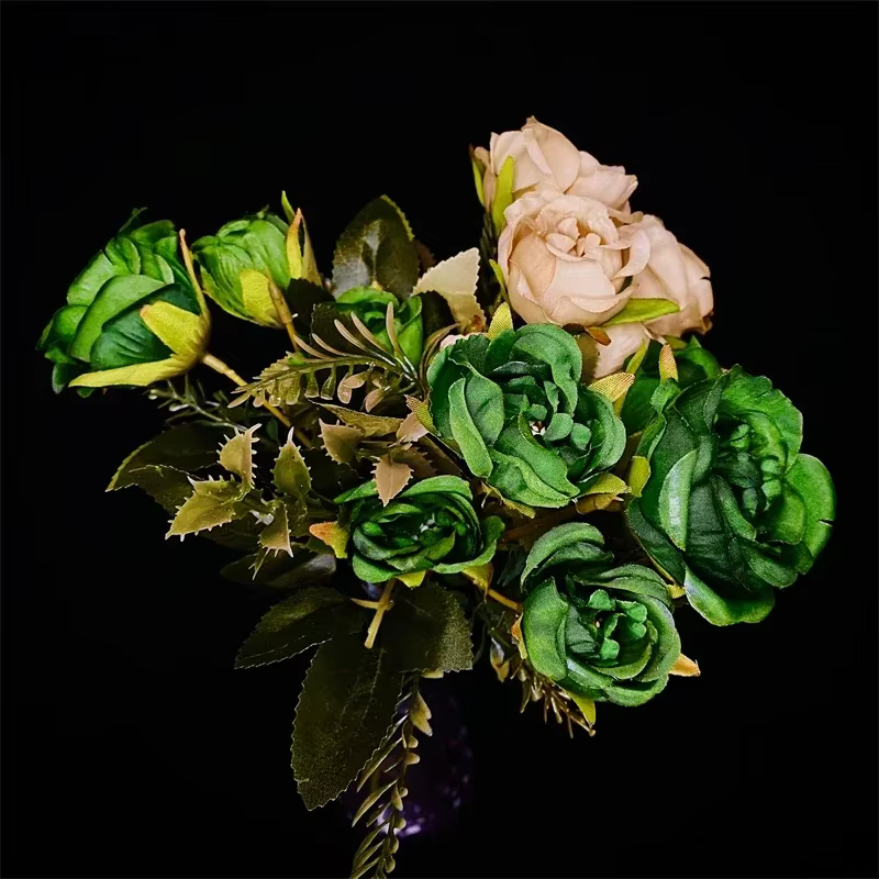 Vintage 8 têtes fleurs artificielles soies pivoine vert Rose pour décorations faux Fower mariage bureau salle fête bricolage Bouquet décor