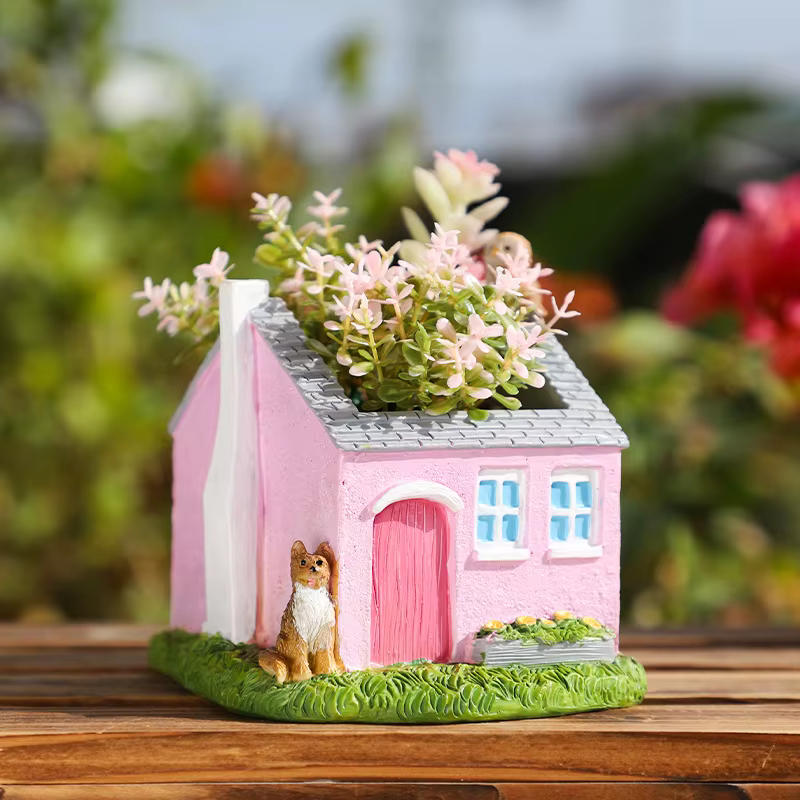 Jardinière succulente en résine – Conception de chalet et de chiot