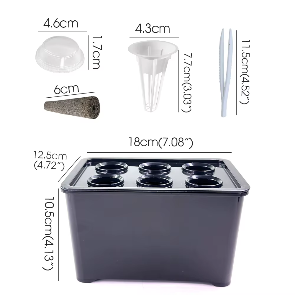 Système de culture hydroponique blanc/noir, boîte hydroponique, Pot de pépinière à 6 trous pour plantes d'intérieur de jardin, jardinière de culture végétale sans sol