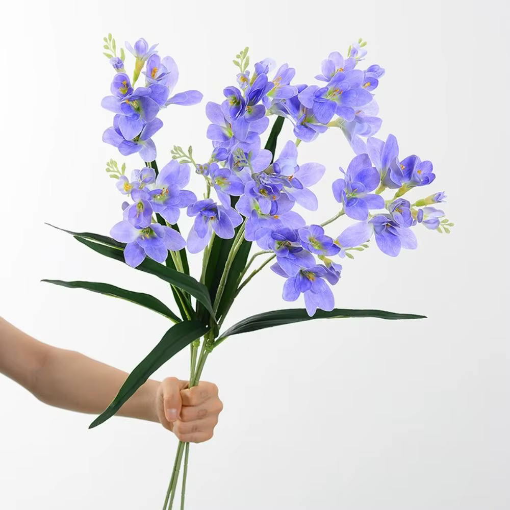 Fleur d'orchidée artificielle 3D texturée, effet hydratant, matière soyeuse durable, décoration réaliste avec feuilles