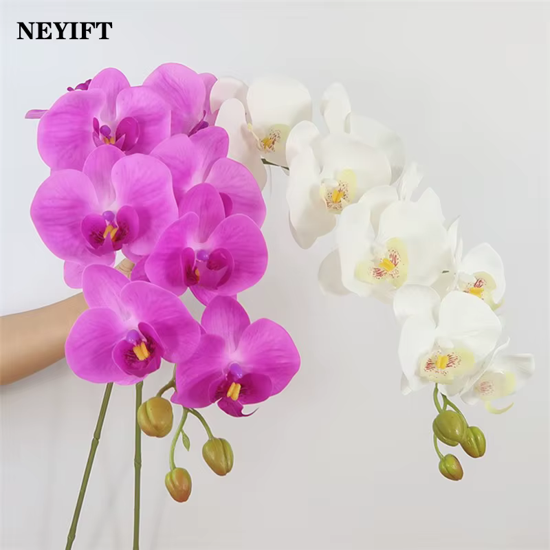 9 têtes de fleurs d'orchidées papillon artificielles de 98 cm