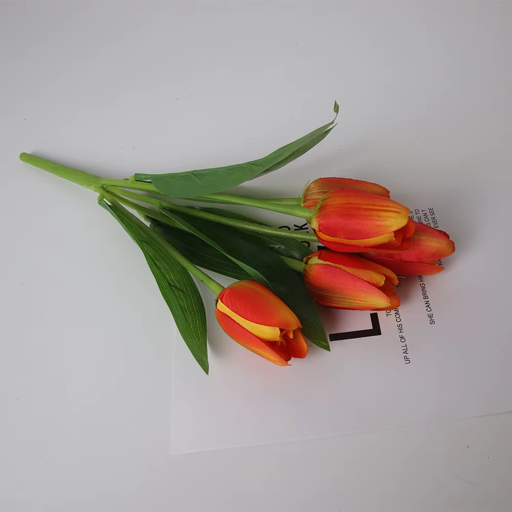 5 tulipe Simulation Bouquet Style Pastoral En Soie Tissu Faux Fleurs De Mariage Décoration Plante Verte En Pot Accessoires