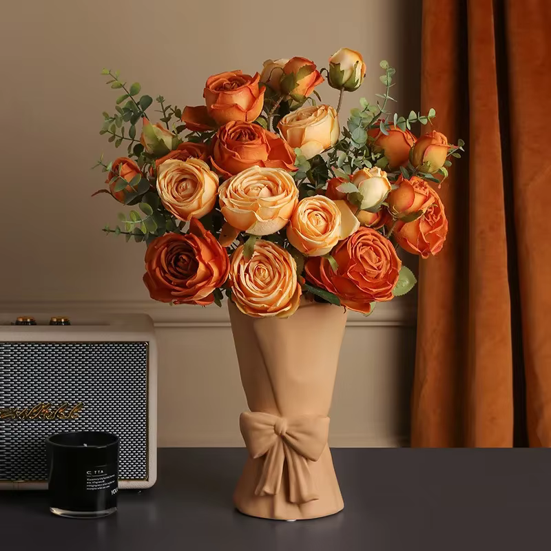 Bouquet de Roses Artificielles au Caramel