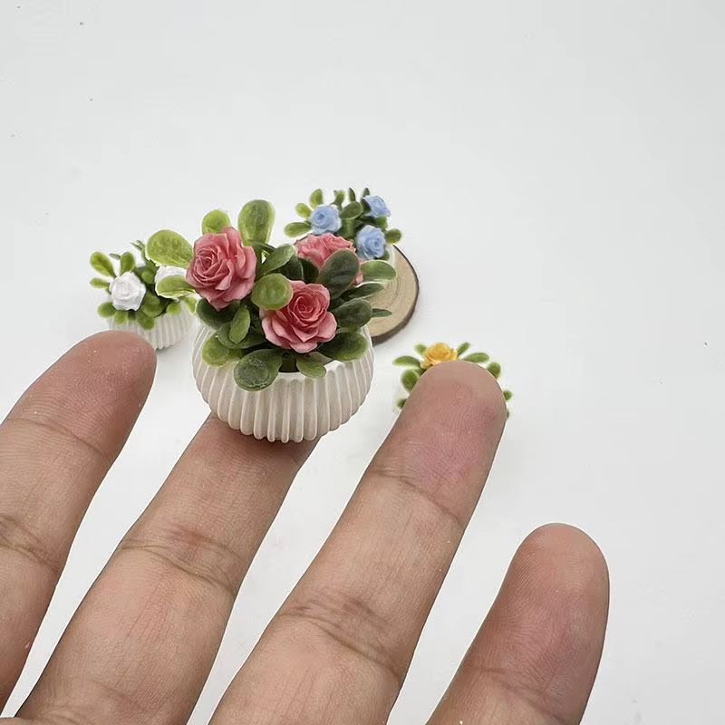 1 pièce - Décoration de scène de salon pour maison de poupée - Mini plante de rose en pot - Modèle de paysage miniature - Artisanat de qualité supérieure