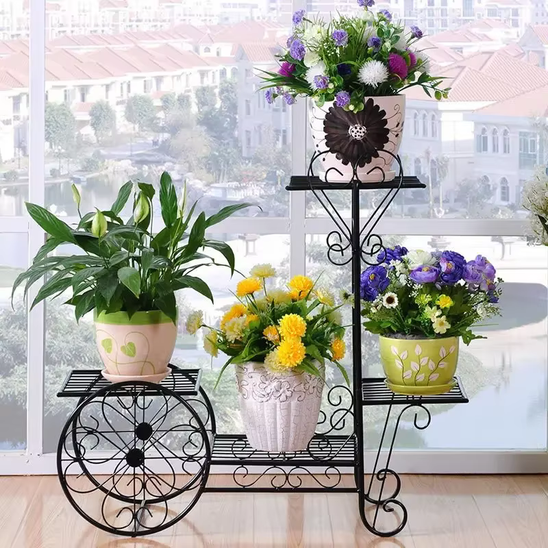Support à fleurs en fer multi-niveaux pour salon