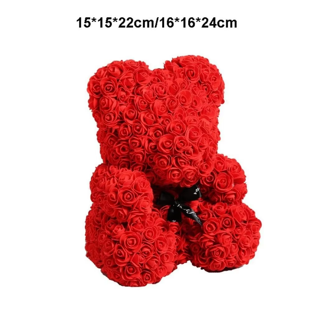 Fleur artificielle multicolores de haute qualité 15*15*22cm/16*16*24cm Rose éternelle arc-en-ciel Ours Cadeau d'anniversaire pour petite amie