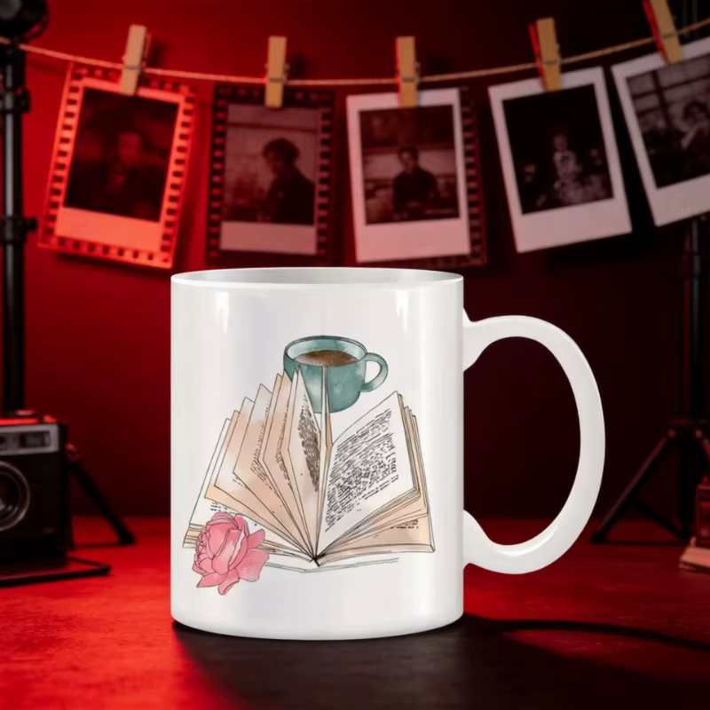Tasse à café originale en céramique motif livre et fleur, pour thé, bière, voyage, cadeau personnalisé, rare, amusante, mignonne, unique
