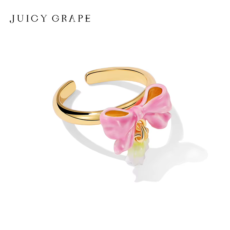 JUICY GRAPE-Bague à Nministériels d Rose pour Femme, Anneau de Bellflower, Fait à la Main, Émaillé, Élégant, Plaqué Or 18K, Cadeau Spécial