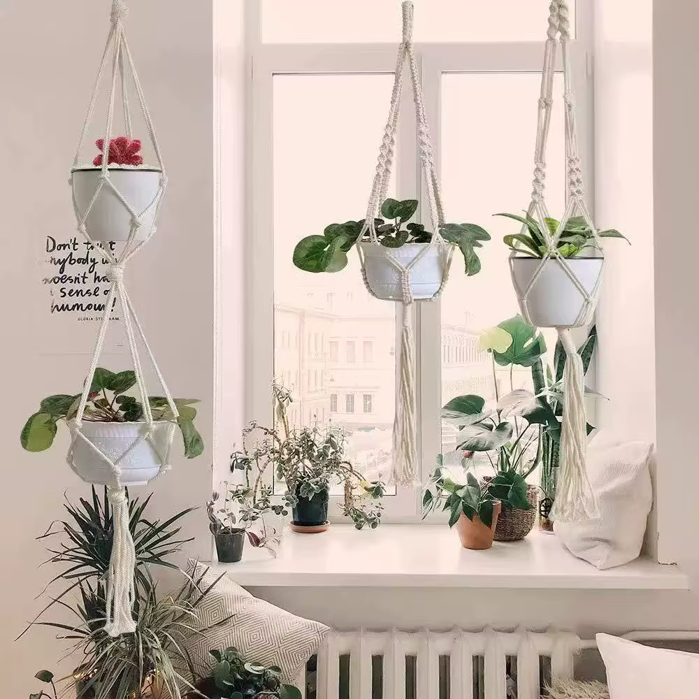 Plante suspendue en macramé faite à la main