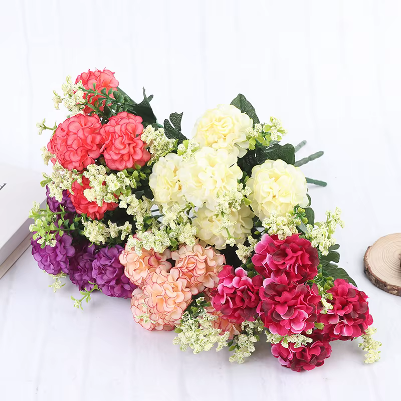 NOUVEAU 1 Bouquet de 5 Têtes d'Hortensias en Soie