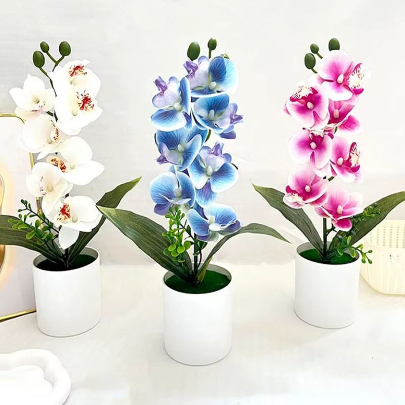 5 Plantes artificielles Phalaenopsis en pot pour la décoration de la maison et du bureau
