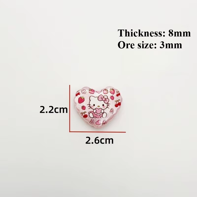 Impressions acryliques Hello Kitty, forme de cœur d'amour, chat KT de dessin animé mignon, perles à trou traversant, accessoires de stylo à corde pour téléphone portable DIY