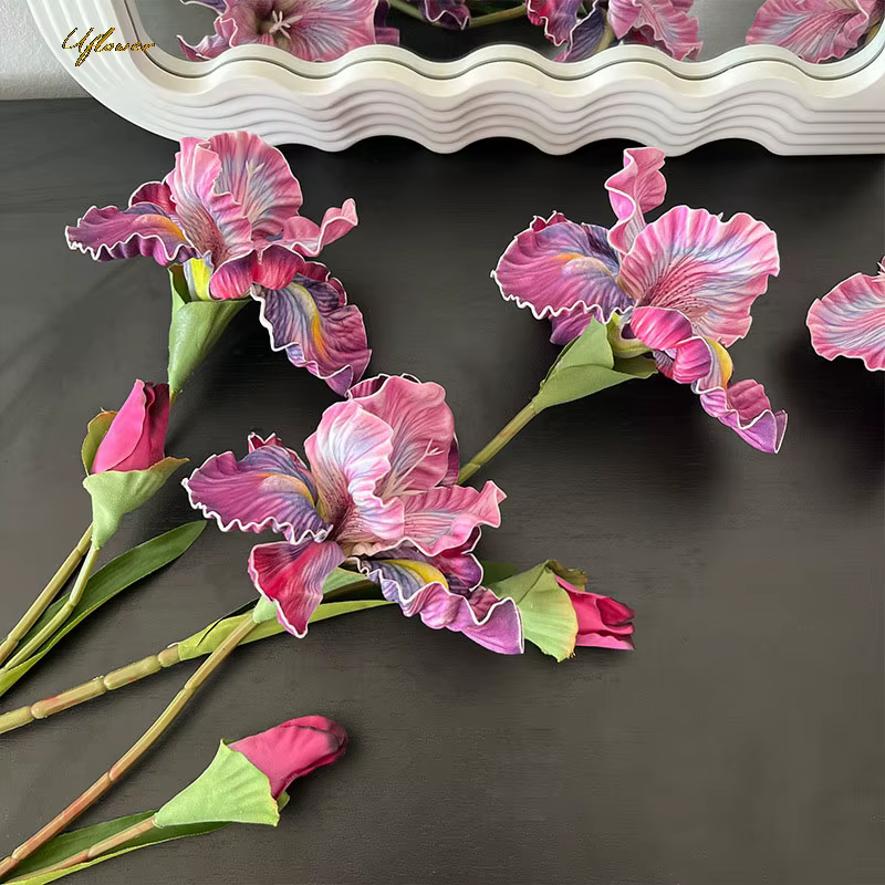 Uflower 45 cm fleur artificielle Rose Bouquet Iris Alice EVA sensation fausse