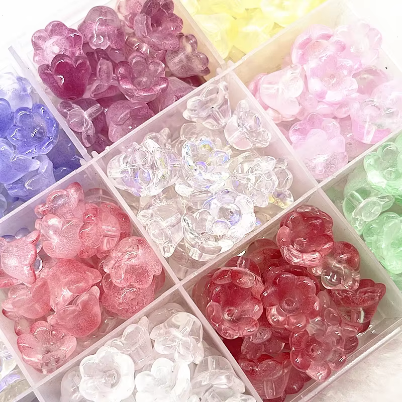Perles de verre colorées en forme de fleur de trompette, 20 pièces, 7x12mm, pour la fabrication de bijoux, épingle à cheveux, bricolage fait à la main