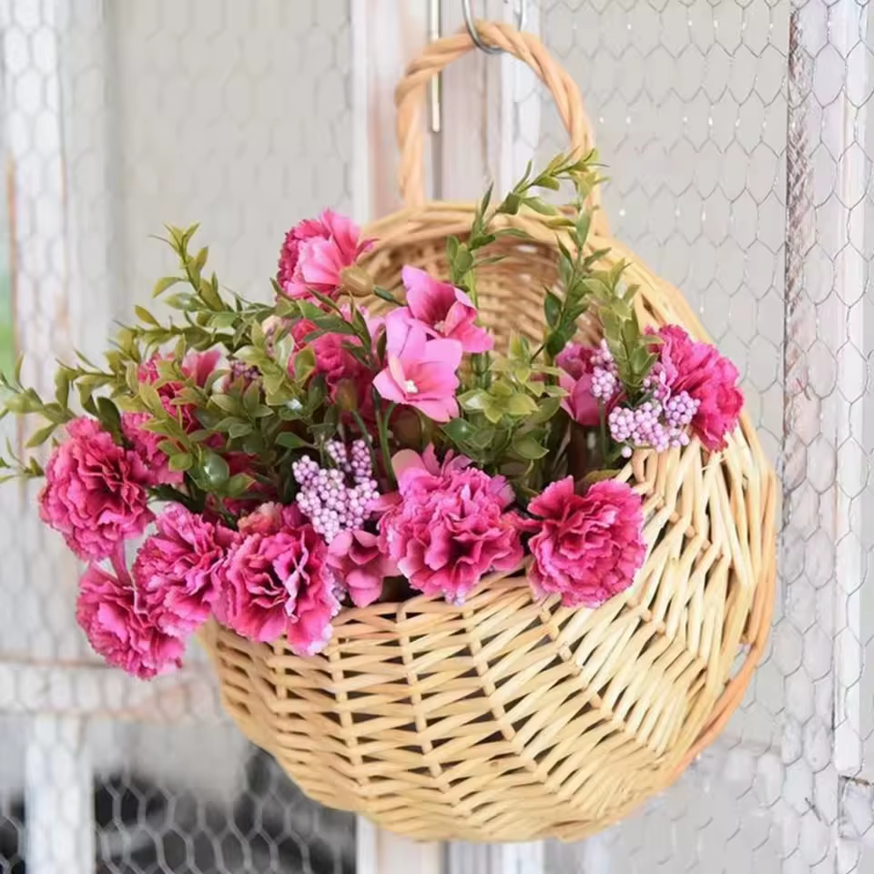 Jardinière de fleurs en rotin et osier faite à la main