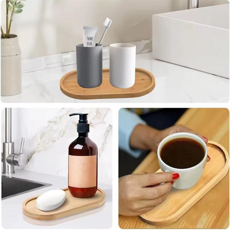 Plateau multi-usages en bambou pour pot de fleurs