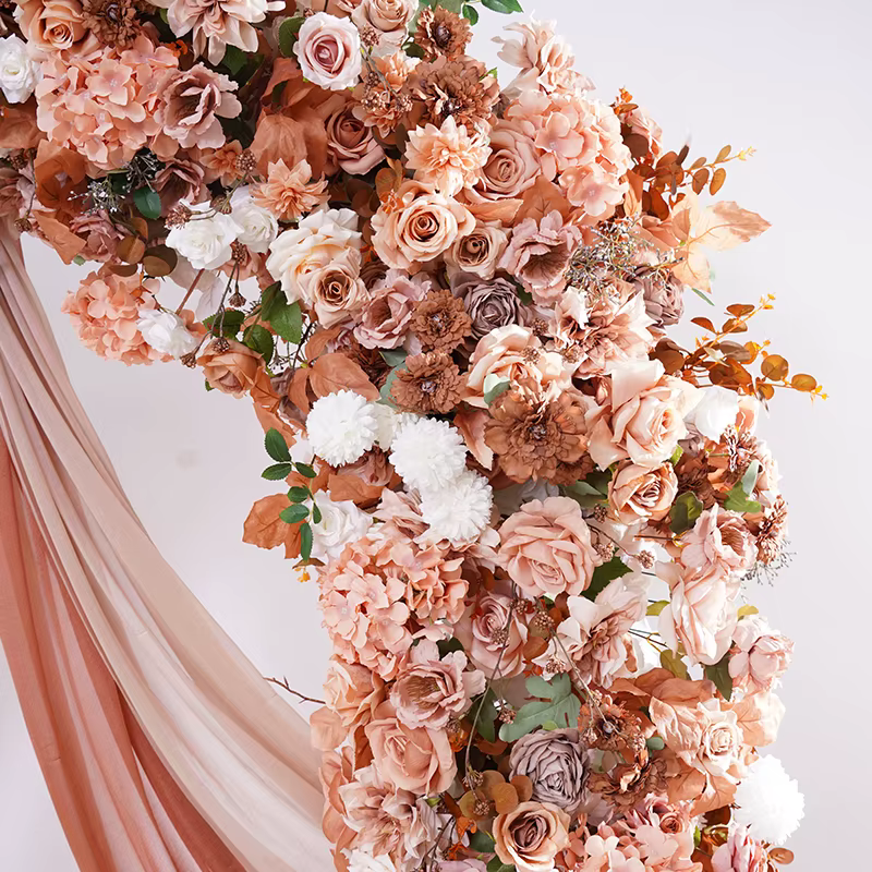 Série café blanc Rose Dahlia fleur rangée décor mariage toile de fond cadre événement scène Arrangement Floral accessoires de réception H866419