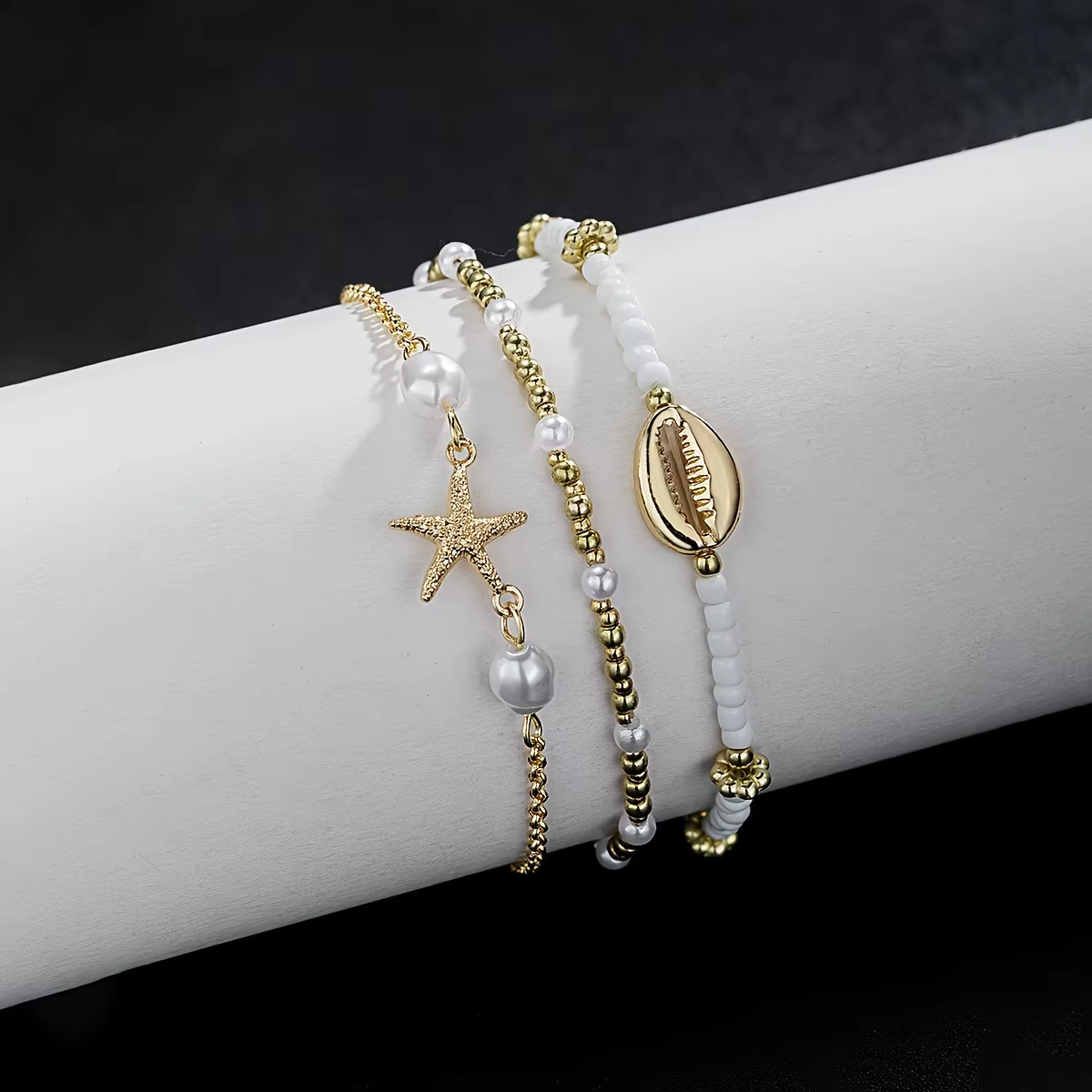 Chaînes de cheville de Style bohème pour femmes, accessoires de pied à trois couches avec perles de riz, coquillages et étoile de mer