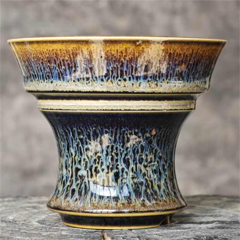 Pot en porcelaine bleue ronde émaillée pour racines