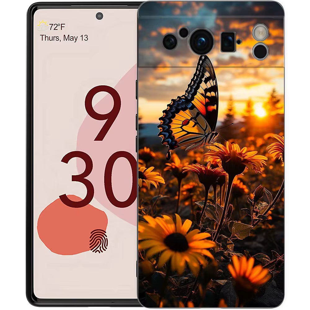 Belle coque de téléphone tournesol jaune pour Google Pixel 9 8 9A 8A 7 7A 6 Pro XL 6A 5G, dos souple noir, couverture de luxe en TPU