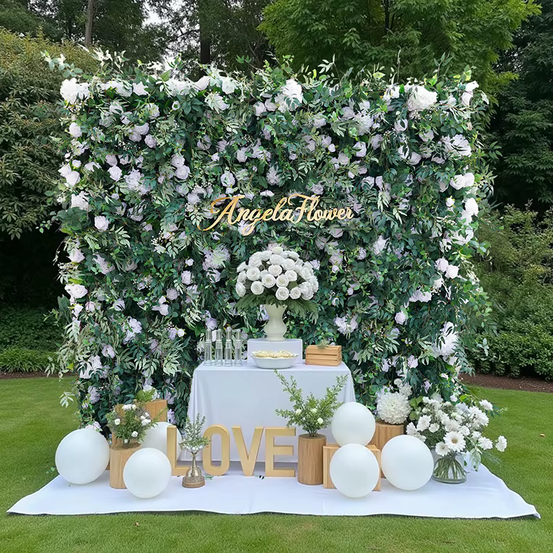 Blanc Rose vert plante feuilles de saule enrouler tissu fleur décoration murale arrière-plan de mariage Arrangement Floral événement accessoires de fête A8930