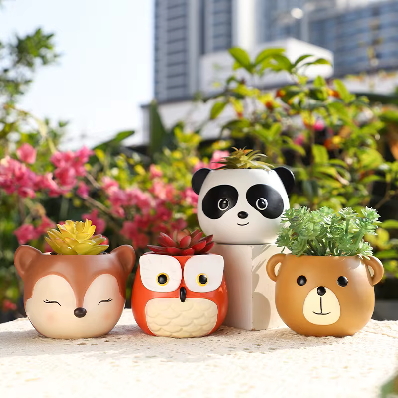 Adorable mini jardinière succulente en résine animale – Panda