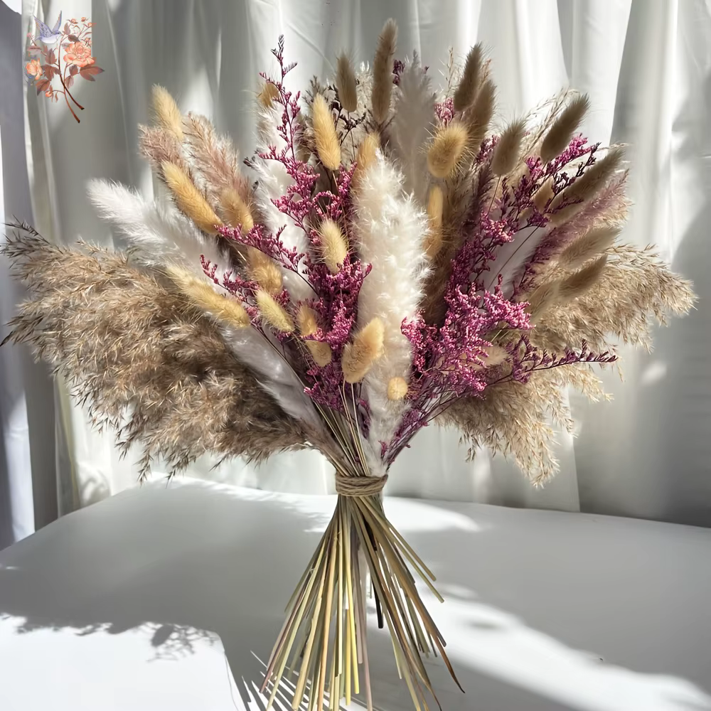 70 pièces moelleux Pampas fleurs séchées violet limonium Boho décor à la maison Vase remplissage bricolage matériel vraie fleur mariage Bouquets de mariée