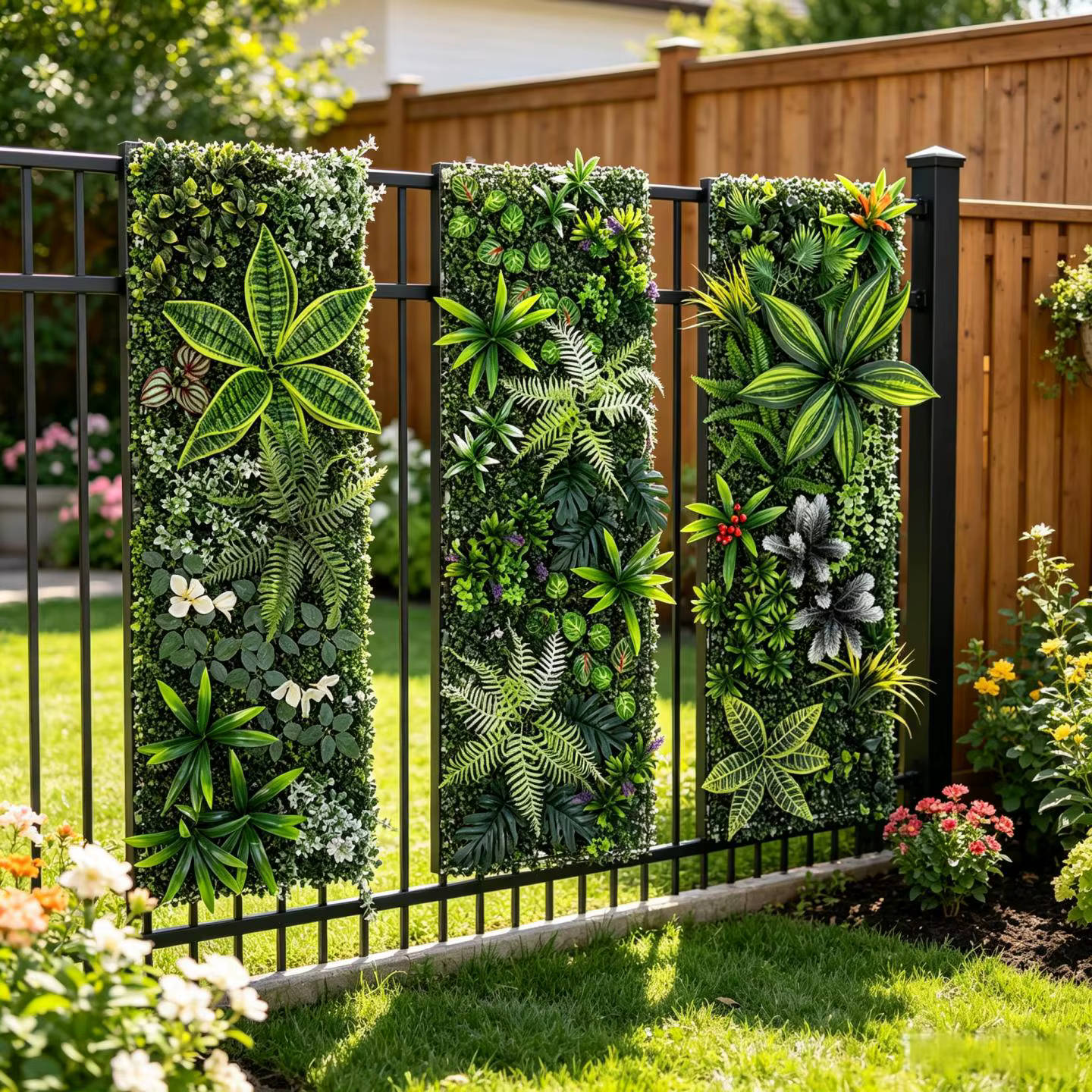 Panneau mural végétal artificiel 40x120cm avec herbe et fleurs
