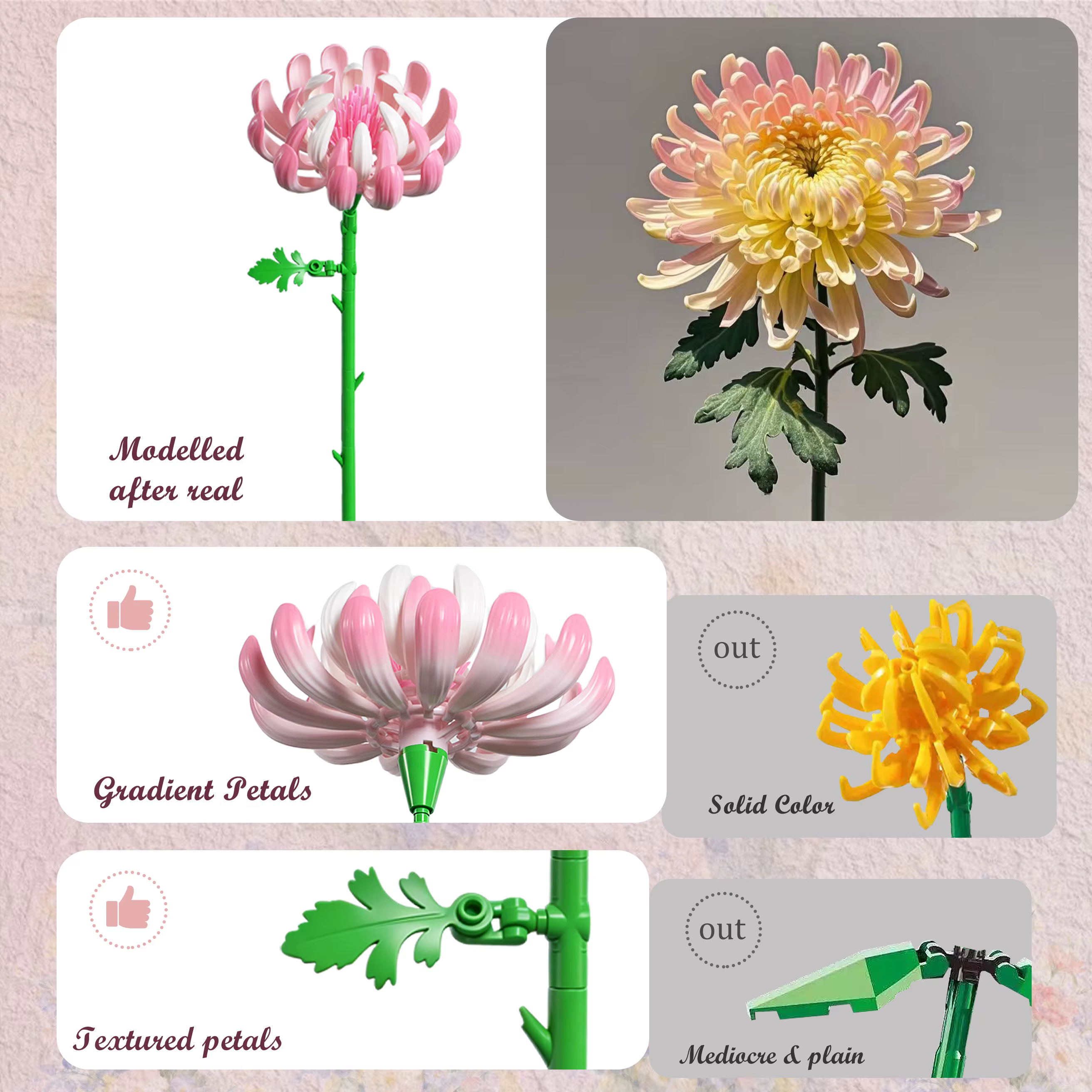Bouquet de fleurs de chrysanthème rose en blocs de construction