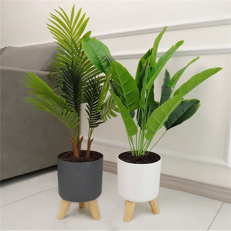 Pots de plantes modernes avec support de pieds en bois