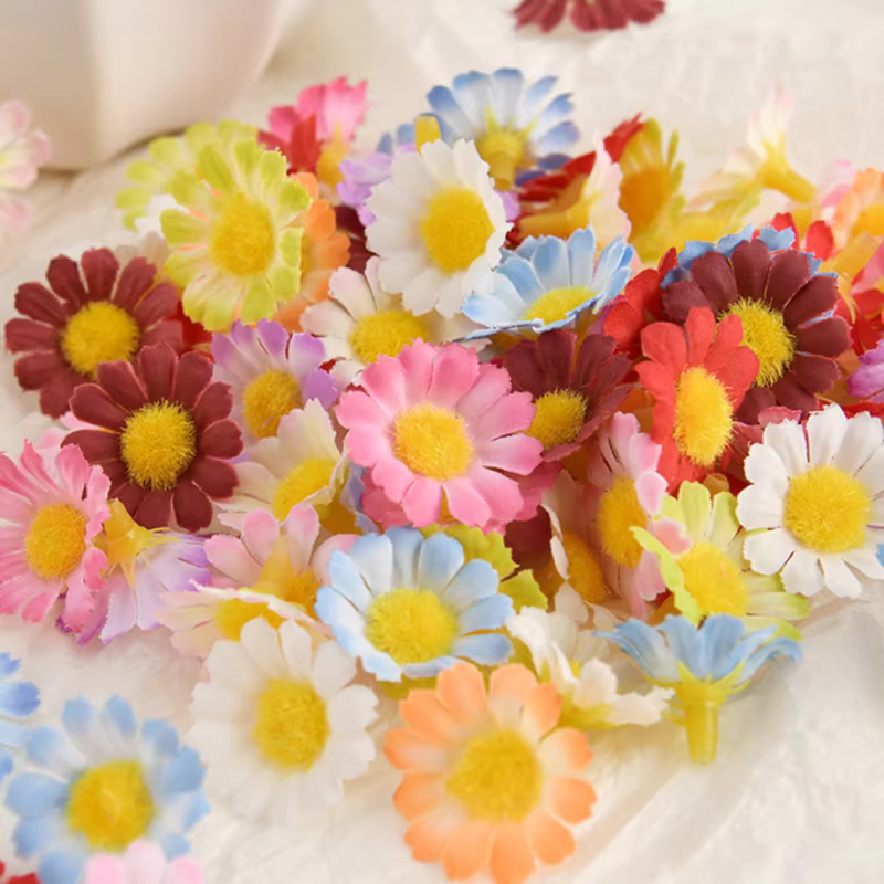 50/100pc Fleurs Artificielles Tournesol Soie Daisy Tête Valentine Maison De Mariage Décor BRICOLAGE Cadeau Scrapbook Faux Usine Festival Couronne