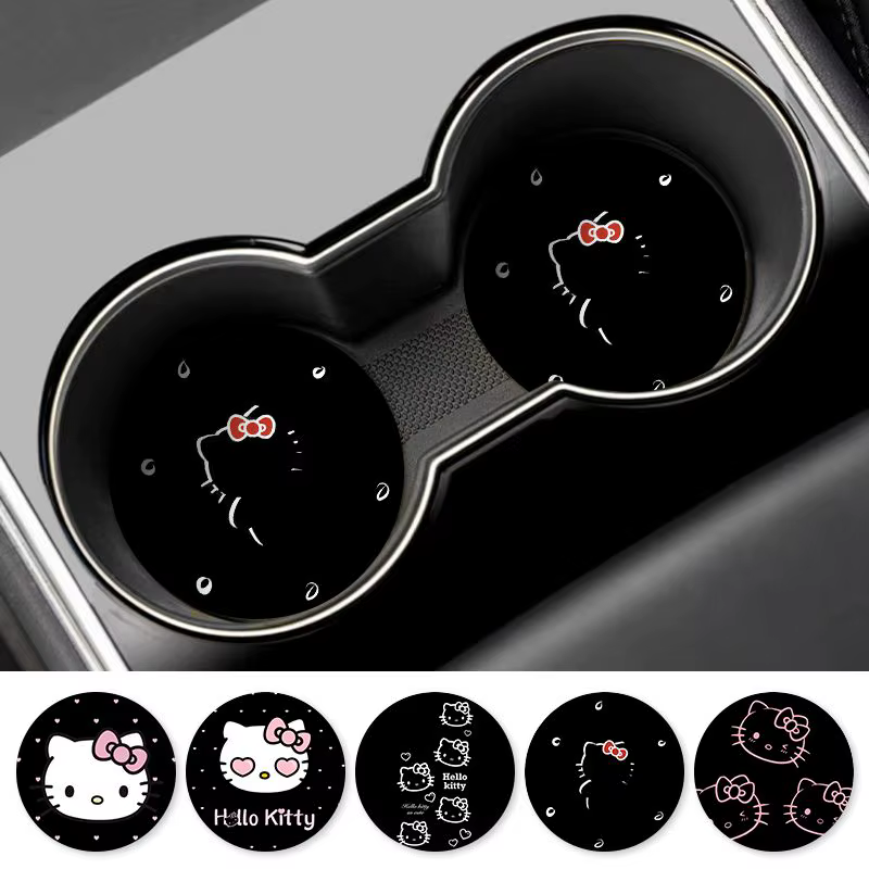Sous-verre imprimé Hello Kitty pour porte-gobelet de voiture, dessin animé mignon, tapis absorbant pour boissons, accessoires intérieurs de voiture, usage quotidien, cadeau pour femme